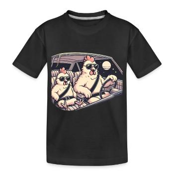 Cool Chickens Road Trip Illustration - Kids' Premium Organic T-Shirt - black - Front