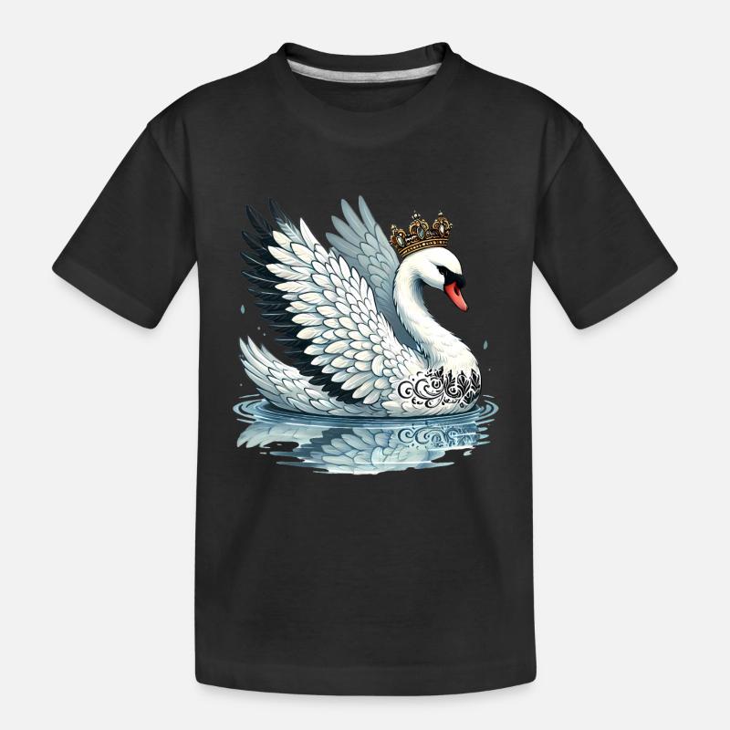 Königlicher Schwan mit Krone Illustration - Kinder Premium Bio T-Shirt - Schwarz