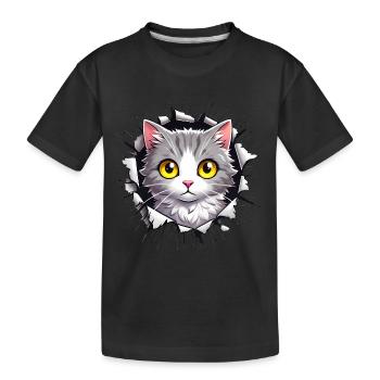 Peeking Cat Through Jagged Hole - Kids' Premium Organic T-Shirt - black - Front
