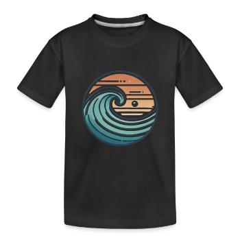 Vintage Ocean Wave Sunset Badge - Kids' Premium Organic T-Shirt - black - Front
