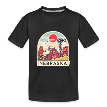 Nebraska Farm Sonnenuntergang Illustration - Kinder Premium Bio T-Shirt - Schwarz - Vorne