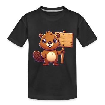 Adorable Beaver with Blank Sign Design - Kids' Premium Organic T-Shirt - black - Front