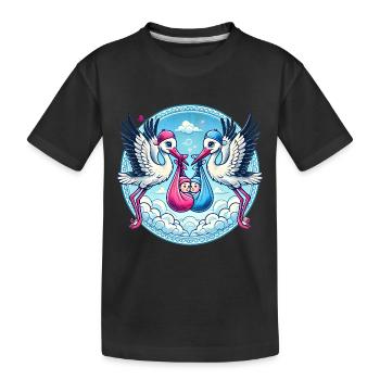 Rosa oder Blauer Storch Baby Bundle Design - Kinder Premium Bio T-Shirt - Schwarz - Vorne