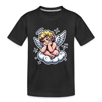 Funny Cherub on Cloud Pop Art Design - Kids' Premium Organic T-Shirt - black - Front