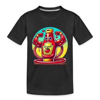 Muskulöse Ketchupflasche biegt sich - Kinder Premium Bio T-Shirt - Schwarz - Vorne