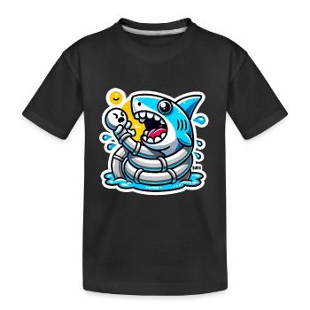 Lustiger Haibiss-Cartoon Sticker - Kinder Premium Bio T-Shirt - Schwarz - Vorne