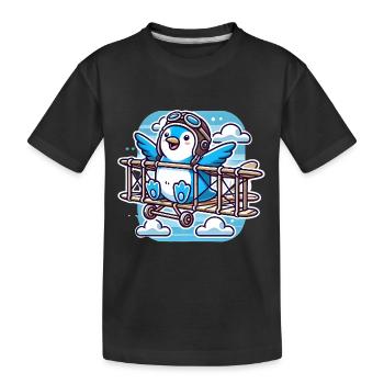 Lustiger fliegender Pinguin, glaube, schwebe - Kinder Premium Bio T-Shirt - Schwarz - Vorne