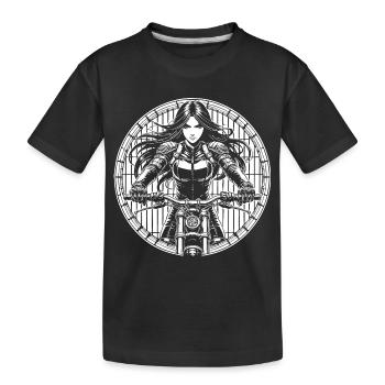 Cooles Bikerin Design im japanischen Comic-Stil - Kinder Premium Bio T-Shirt - Schwarz - Vorne