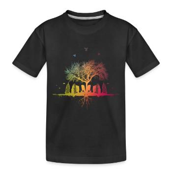 Colorful nature city tree skyscraper bird roots house - Kids' Premium Organic T-Shirt - black - Front