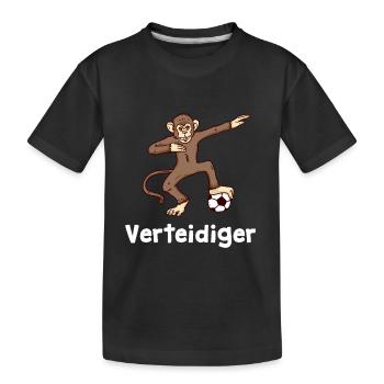 Fussball Verteidiger Affe Dab - Kinder Premium Bio T-Shirt - Schwarz - Vorne