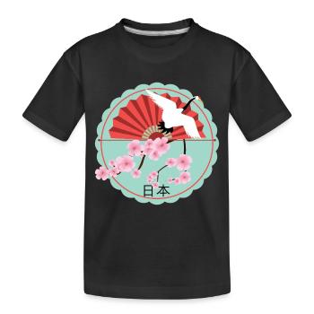 compartiments Japon sur les fleurs de cerisier avec grue ronde - T-shirt bio Premium Enfant - noir - Devant