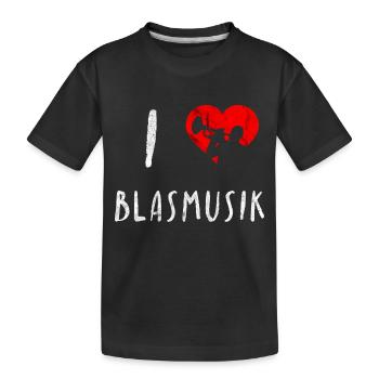 Ich liebe Blasmusik Holzblasinstrument Geschenk - Kinder Premium Bio T-Shirt - Schwarz - Vorne