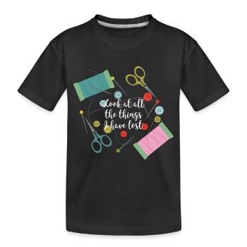 Nähen Nadel Faden Garn Knöpfe Schneider Geschenk - Kinder Premium Bio T-Shirt - Schwarz - Vorne