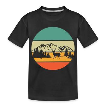 Mountains Hikers Deer Forest Hiking Retro Nature - Kids' Premium Organic T-Shirt - black - Front