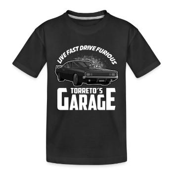 Toretto's Garage | Tuner Werkstatt - Kinder Premium Bio T-Shirt - Schwarz - Vorne
