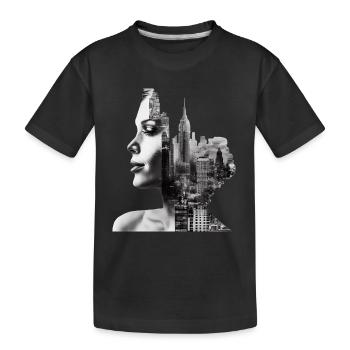 Model in New York - Kinder Premium Bio T-Shirt - Schwarz - Vorne
