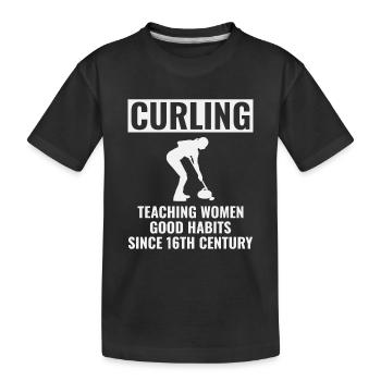 Curling Kehrfächer Winter Eissport Curler Lustig - Kinder Premium Bio T-Shirt - Schwarz - Vorne