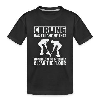Curling Kehrfächer Winter Eissport Curler Lustig - Kinder Premium Bio T-Shirt - Schwarz - Vorne