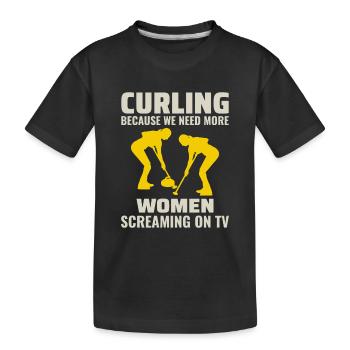 Curling Kehrfächer Winter Eissport Curler Lustig - Kinder Premium Bio T-Shirt - Schwarz - Vorne
