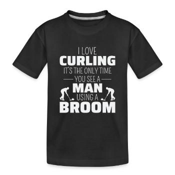 Curling Kehrfächer Winter Eissport Curler Lustig - Kinder Premium Bio T-Shirt - Schwarz - Vorne
