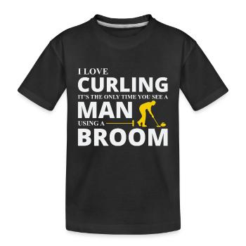 Curling Kehrfächer Winter Eissport Curler Lustig - Kinder Premium Bio T-Shirt - Schwarz - Vorne