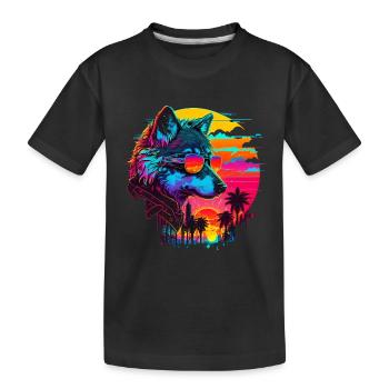 Wolf Retro Illustration Synthwave Art - Kinder Premium Bio T-Shirt - Schwarz - Vorne