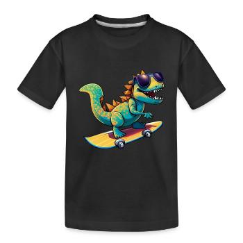 Dino Dinosaur on skateboard with sunglasses - Kids' Premium Organic T-Shirt - black - Front
