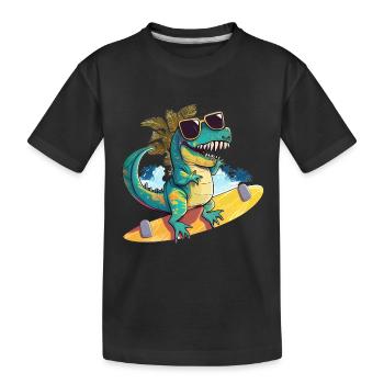 Dino Dinosaur sur une planche de surf avec des lunettes de soleil - T-shirt bio Premium Enfant - noir - Devant