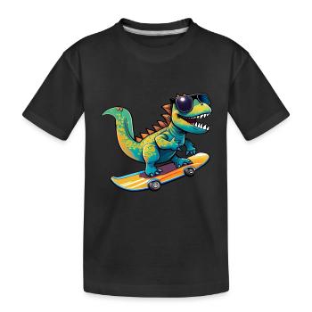 Dino Dinosaurier auf Skateboard mit Sonnenbrille - Kinder Premium Bio T-Shirt - Schwarz - Vorne