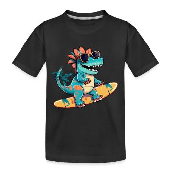 Dino Dinosaur sur une planche de surf avec des lunettes de soleil - T-shirt bio Premium Enfant - noir - Devant