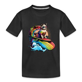 Surfer Katzen Brandungs Liebhaber Surfen - Kinder Premium Bio T-Shirt - Schwarz - Vorne