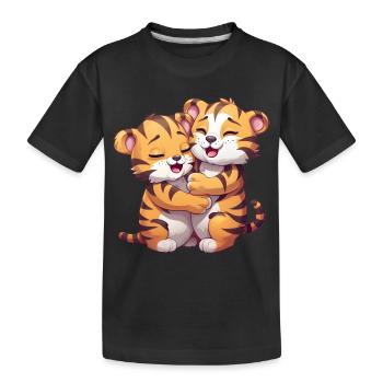 Cute tiger cuddles mom hugging - Kids' Premium Organic T-Shirt - black - Front