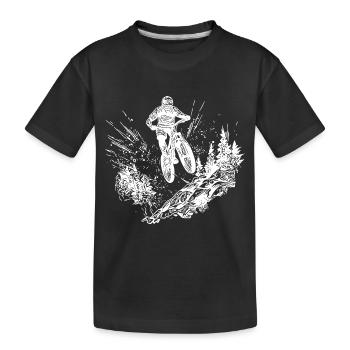 Vététistes à vélo en haut de la montagne - T-shirt bio Premium Enfant - noir - Devant