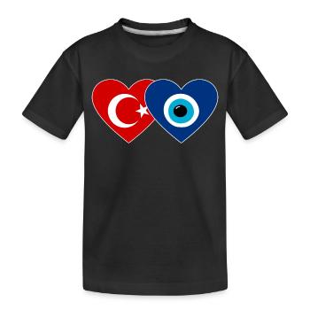 Türkei Nazarperle Herz - Kinder Premium Bio T-Shirt - Schwarz - Vorne