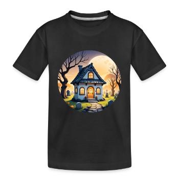 Halloween Haunted House at Full Moon and Pumpkins - Kids' Premium Organic T-Shirt - black - Front