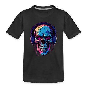 Bunter abstrakter Totenkopf mit Kopfhörer - Kinder Premium Bio T-Shirt - Schwarz - Vorne