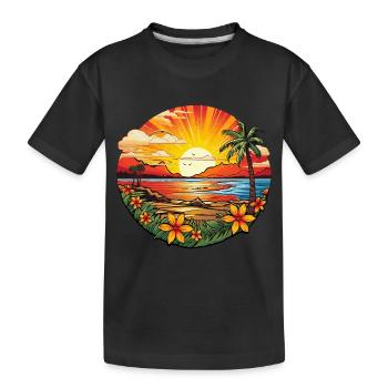 Plage magique au bord de la mer avec des palmiers et des fleurs - T-shirt bio Premium Enfant - noir - Devant