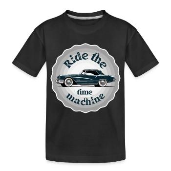 Ride the time machine. Classic car badge. - Kids' Premium Organic T-Shirt - black - Front