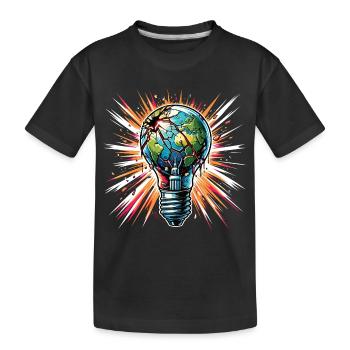 Réchauffement climatique : la terre qui brûle dans l’ampoule électrique - T-shirt bio Premium Enfant - noir - Devant