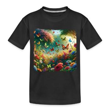 Lebendiges Gemälde Schmetterlinge Flora Fauna - Kinder Premium Bio T-Shirt - Schwarz - Vorne