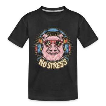 Cochon avec des écouteurs Drôle de dicton PAS DE STRESS - T-shirt bio Premium Enfant - noir - Devant