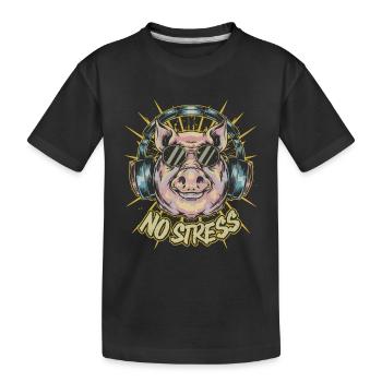 Cochon avec des écouteurs Drôle de dicton PAS DE STRESS - T-shirt bio Premium Enfant - noir - Devant