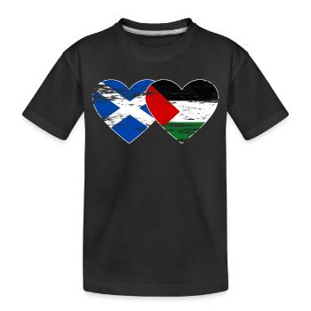 Scotland Palestine Flag Heart Used - Kids' Premium Organic T-Shirt - black - Front