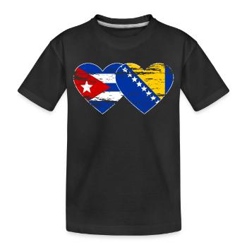 Kuba Bosnien Flagge Herz used - Kinder Premium Bio T-Shirt - Schwarz - Vorne