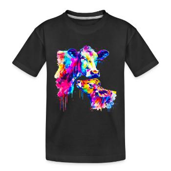 Kuh mit Kalb - Kinder Premium Bio T-Shirt - Schwarz - Vorne
