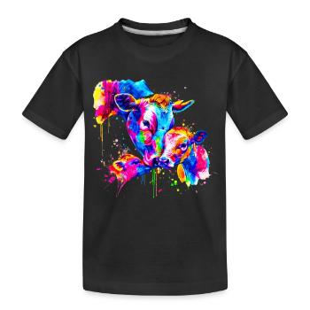 Kuh mit 3 Kälbern - Kinder Premium Bio T-Shirt - Schwarz - Vorne
