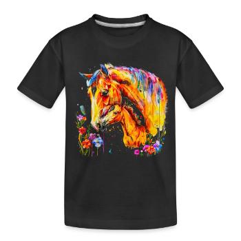 Cheval avec son poulain - T-shirt bio Premium Enfant - noir - Devant