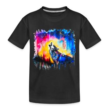 Loup aquarelle - T-shirt bio Premium Enfant - noir - Devant