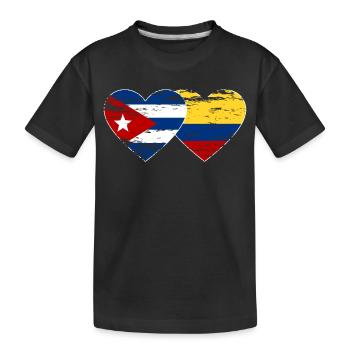 Kuba Kolumbien Flagge Herz used - Kinder Premium Bio T-Shirt - Schwarz - Vorne