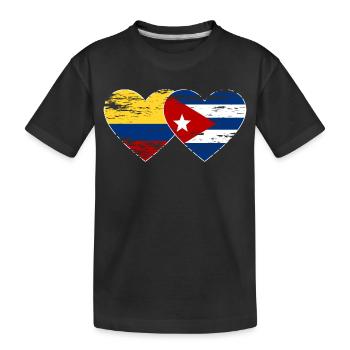 Kolumbien Kuba Flagge Herz used - Kinder Premium Bio T-Shirt - Schwarz - Vorne